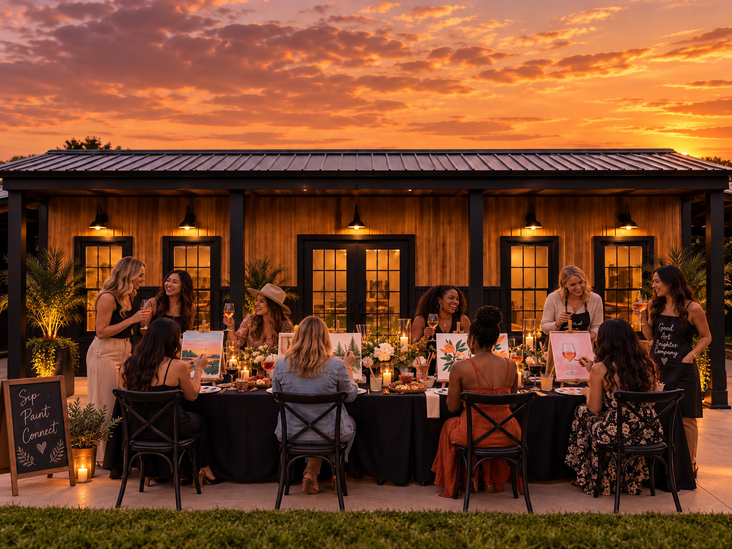 Outdoor sip and paint sister gathering at WellNest Retreat Ranch